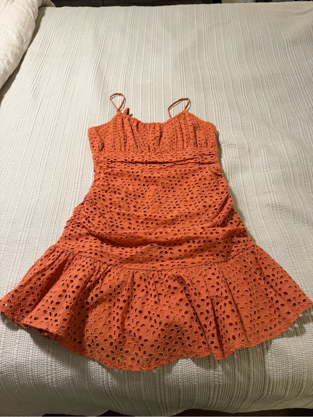 Orange Eyelet Mini Dress with Spaghetti Straps